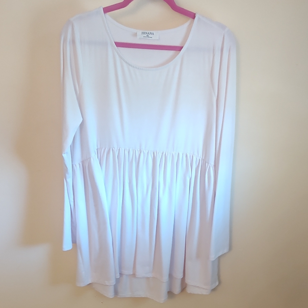 Zenana Outfitters White Long Sleeve Peplum Tunic